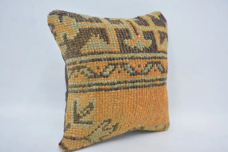 Pillow Case, Pillow for Couch, Living Room Throw Pillow Cover, Boho Pillow, 12x12 Orange Pillow Cover, Handmade Kilim Cushion - 3