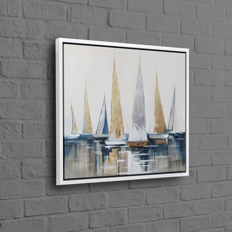 ゴールデン抽象的なシーボートキャンバスプリント - エレガントなウォールアート
