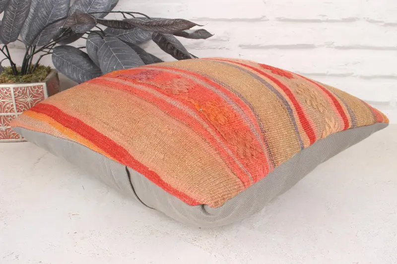 Office Chair Pillow Case, 16x16 Orange Pillow Cover, Ikat Pillow Case, Pillow Sham, Interior Designer Pillow, Pillow for Couch, Throw Kilim Pillow - 6