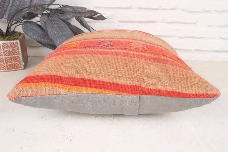 Office Chair Pillow Case, 16x16 Orange Pillow Cover, Ikat Pillow Case, Pillow Sham, Interior Designer Pillow, Pillow for Couch, Throw Kilim Pillow - 5
