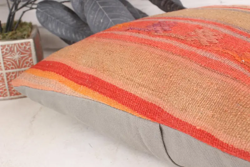 Office Chair Pillow Case, 16x16 Orange Pillow Cover, Ikat Pillow Case, Pillow Sham, Interior Designer Pillow, Pillow for Couch, Throw Kilim Pillow - 7