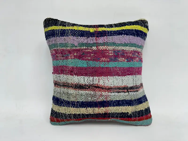 Gift Pillow, Boho Pillow, Cushion Case, Authentic Cushion Cover, 16x16 Blue Cushion Cover, Handwoven Pillow, Home Decor Pillow - 1