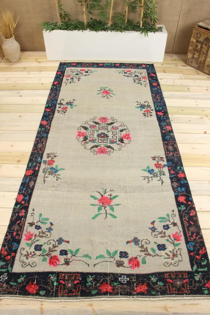 Handmade Pink & Blue Animal Print Rug, 0.4x9.4 ft