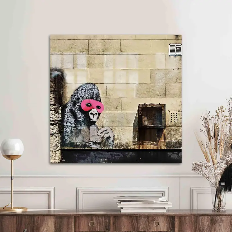 Elegant Printed Glass: Banksy Gorilla Graffiti Art