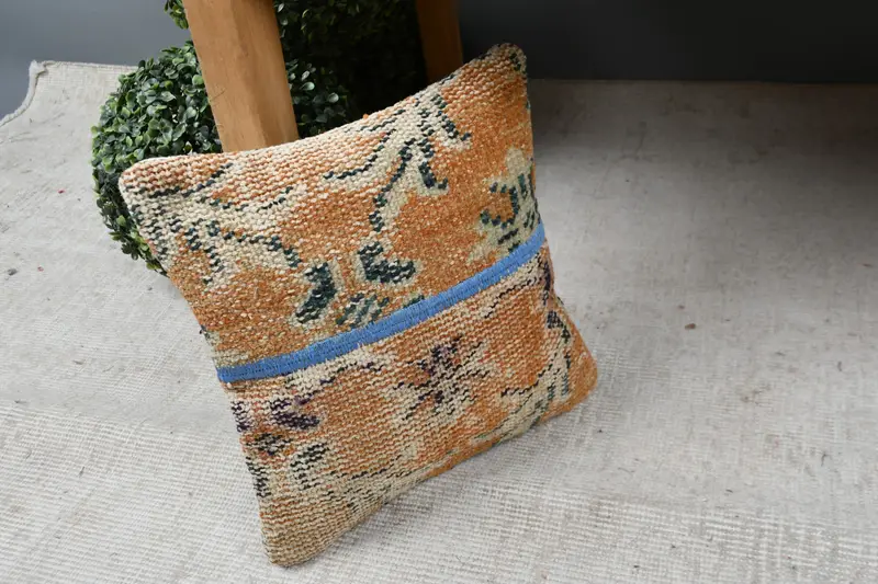 Vintage Kilim Pillow Cushion, Kilim Pillow Cover, 12x12 Orange Pillow Sham, Gift Pillow, Home Decor Pillow, Handmade Pillow Cover, Pillow Cover - 7