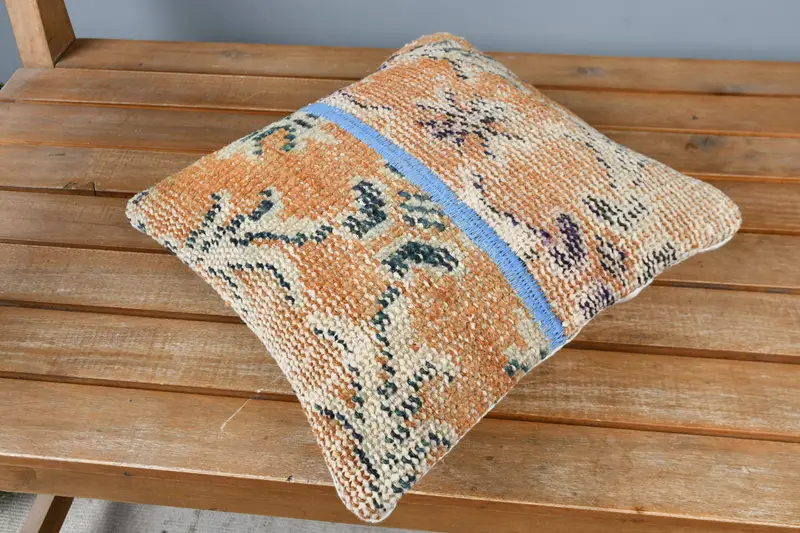 Vintage Kilim Pillow Cushion, Kilim Pillow Cover, 12x12 Orange Pillow Sham, Gift Pillow, Home Decor Pillow, Handmade Pillow Cover, Pillow Cover - 2