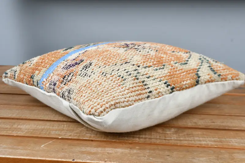 Vintage Kilim Pillow Cushion, Kilim Pillow Cover, 12x12 Orange Pillow Sham, Gift Pillow, Home Decor Pillow, Handmade Pillow Cover, Pillow Cover - 3