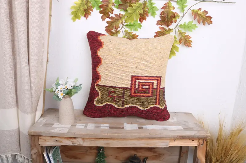 18x18 Yellow Pillow, Vintage Kilim Pillow, Kilim Cushion Sham, Handmade Throw Pillow Case, Handmade Kilim Cushion, Cushion, Neutral Pillow Case - 1