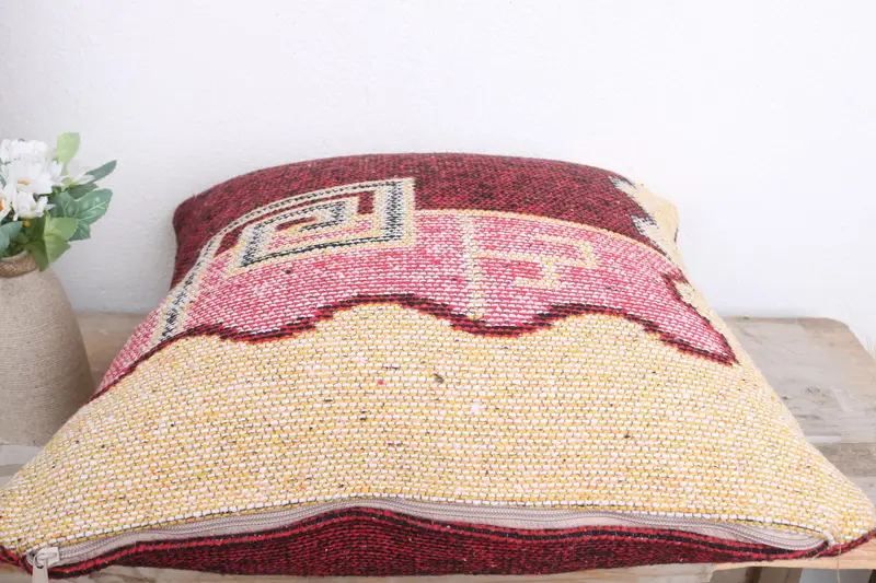 18x18 Yellow Pillow, Vintage Kilim Pillow, Kilim Cushion Sham, Handmade Throw Pillow Case, Handmade Kilim Cushion, Cushion, Neutral Pillow Case - 7