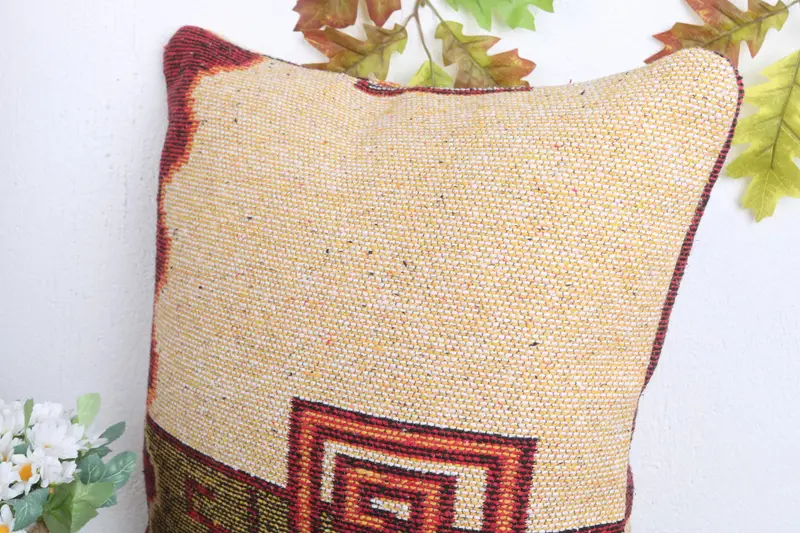 18x18 Yellow Pillow, Vintage Kilim Pillow, Kilim Cushion Sham, Handmade Throw Pillow Case, Handmade Kilim Cushion, Cushion, Neutral Pillow Case - 5