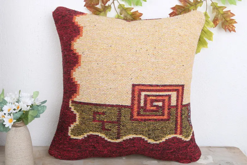 18x18 Yellow Pillow, Vintage Kilim Pillow, Kilim Cushion Sham, Handmade Throw Pillow Case, Handmade Kilim Cushion, Cushion, Neutral Pillow Case - 2
