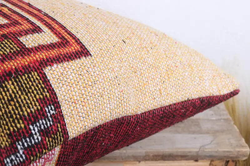 18x18 Yellow Pillow, Vintage Kilim Pillow, Kilim Cushion Sham, Handmade Throw Pillow Case, Handmade Kilim Cushion, Cushion, Neutral Pillow Case - 6