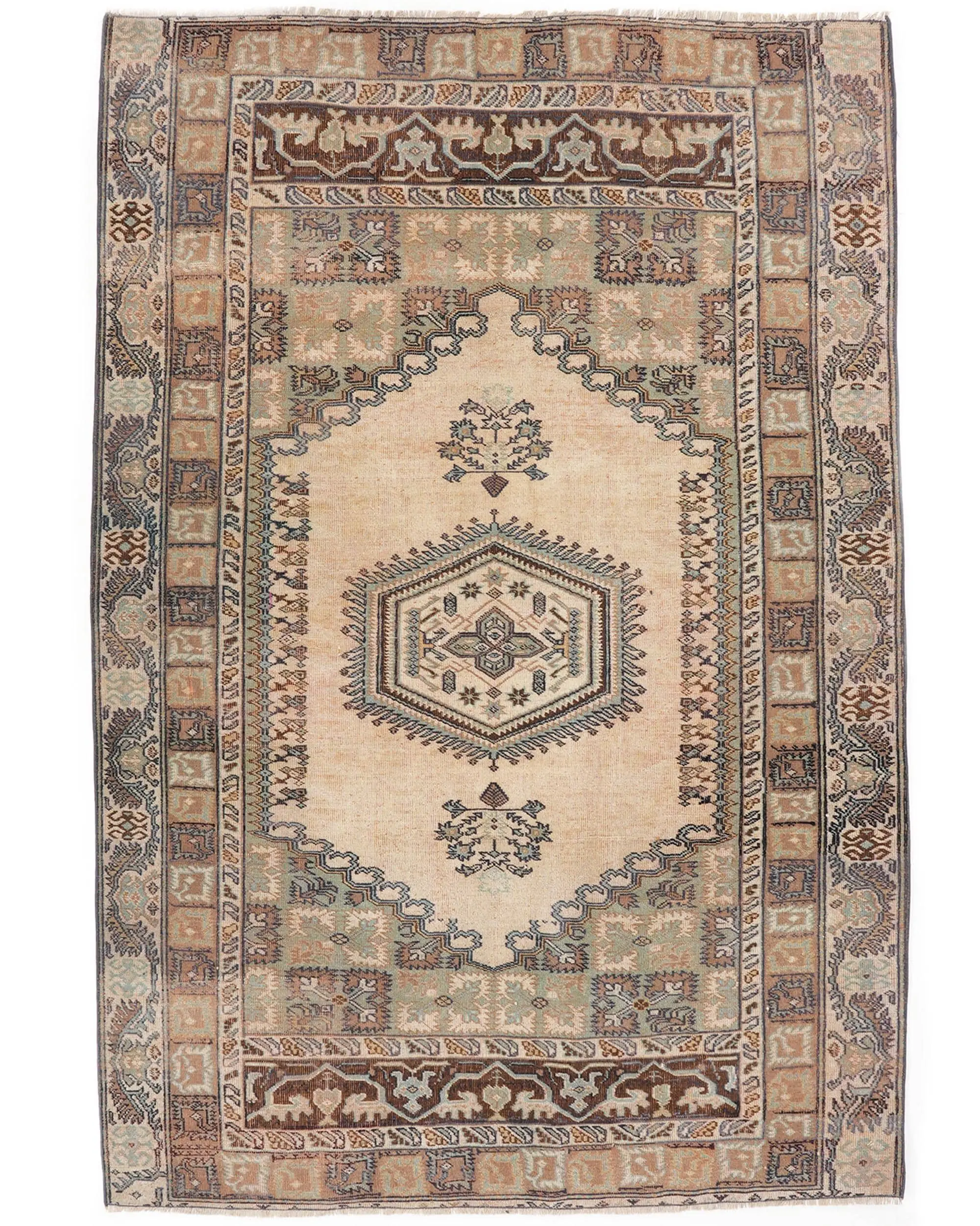 Turkish Rug, Area 4.4x6.8 ft Vintage Rug, Brown Blue Wool Rug - 1