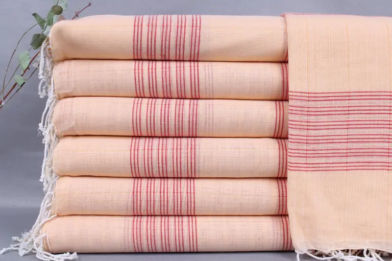 Turkish Towel Beach Personalized Coral-Red Striped Towel, 38x71 Inches