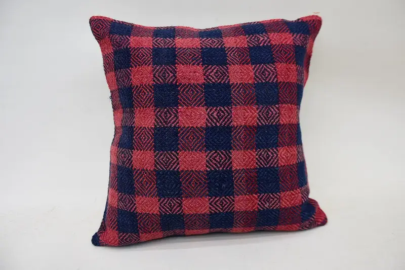 Turkish Gift Handwoven Euro Sham, TexturedBlue 36x36 cm Wool Striped Pillowcase - 1
