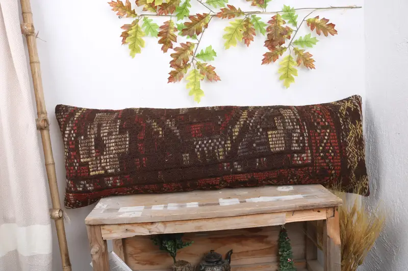 16x48 Brown Pillow, Kilim Pillow Cover, Indoor Cushion Cover, Turkish Pillow, Decorative Throw Pillow Case, Cushion Case, Gift Pillow - 1