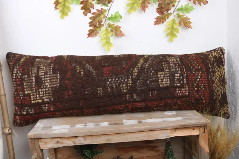 16x48 Brown Pillow, Kilim Pillow Cover, Indoor Cushion Cover, Turkish Pillow, Decorative Throw Pillow Case, Cushion Case, Gift Pillow - 2