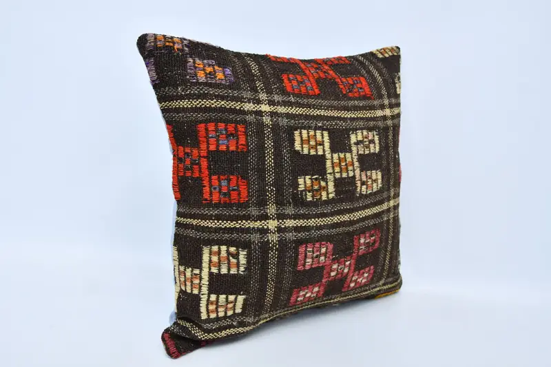 Turkish Kilim Pillow, Handmade Kilim Cushion, Gift Pillow, 20x20 Brown Cushion Case, Muted Pillow Sham, Cushion, One Of A Kind Pillow - 3