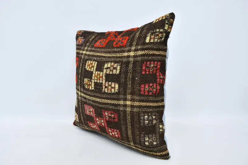 Turkish Kilim Pillow, Handmade Kilim Cushion, Gift Pillow, 20x20 Brown Cushion Case, Muted Pillow Sham, Cushion, One Of A Kind Pillow - 4