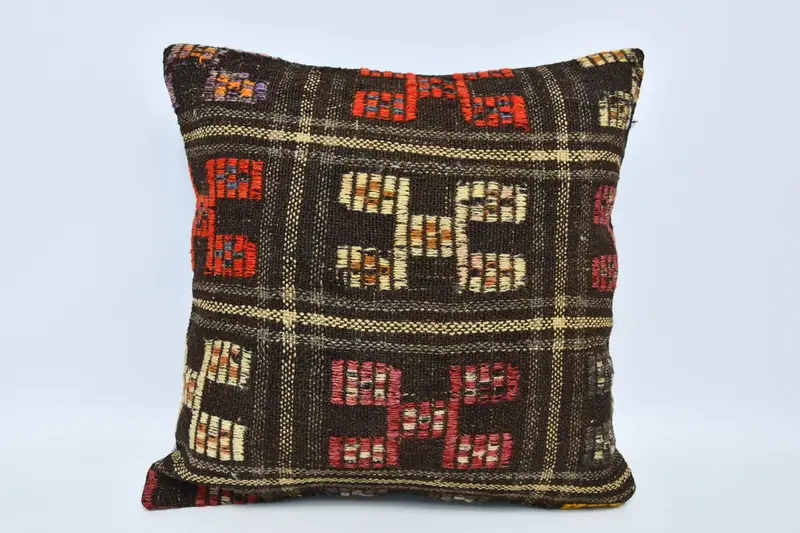 Turkish Kilim Pillow, Handmade Kilim Cushion, Gift Pillow, 20x20 Brown Cushion Case, Muted Pillow Sham, Cushion, One Of A Kind Pillow - 1