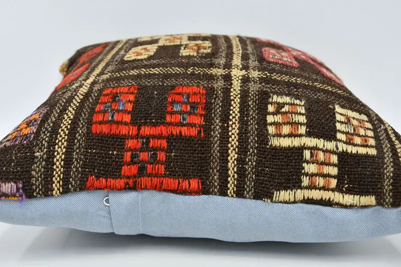 Turkish Kilim Pillow, Handmade Kilim Cushion, Gift Pillow, 20x20 Brown Cushion Case, Muted Pillow Sham, Cushion, One Of A Kind Pillow - 6