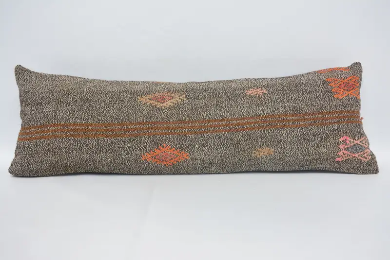 Handgefertigtes braunes und oranges Rechteck-Wurfkissen, Vintage-Polka-Dot-Kissen