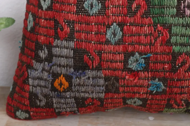 Nautical Throw Cushion Case, Kilim Pillow, Bolster Pillow, Pillow Sham, 18x18 Red Pillow Cover, Turkish Kilim Pillow, Ethnical Kilim Rug Pillow - 3
