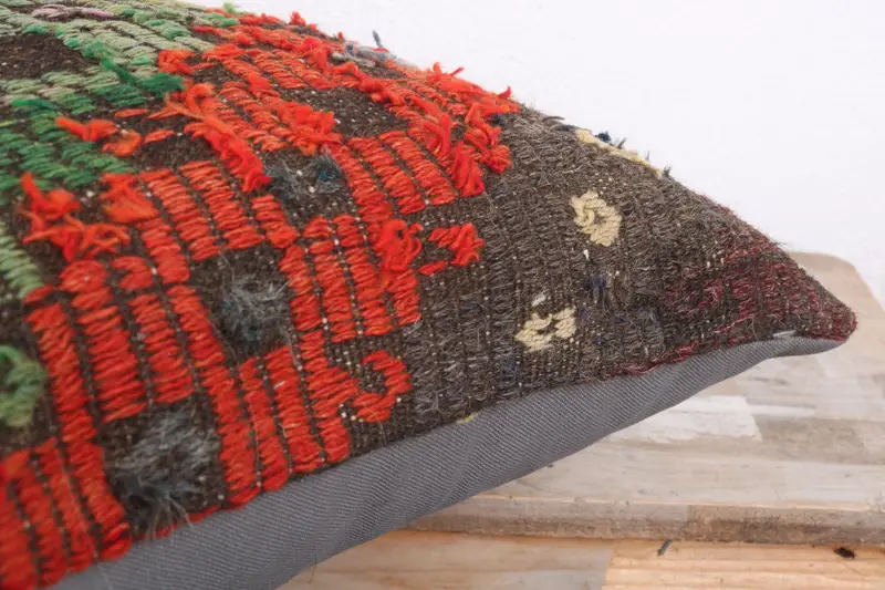 Nautical Throw Cushion Case, Kilim Pillow, Bolster Pillow, Pillow Sham, 18x18 Red Pillow Cover, Turkish Kilim Pillow, Ethnical Kilim Rug Pillow - 6
