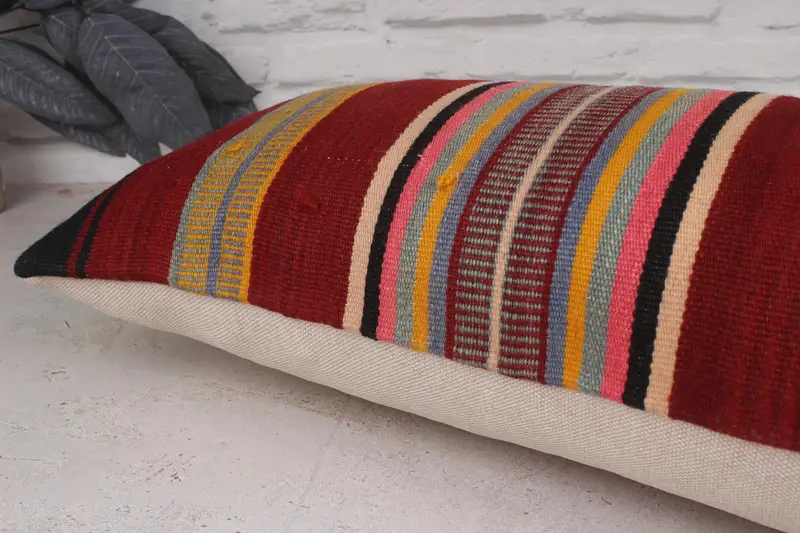 Interior Designer Pillow, Cushion Case, Vintage Kilim Throw Pillow, 12x36 Red Cushion, Handmade Kilim Cushion, Square Throw Pillow - 6