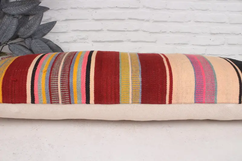 Interior Designer Pillow, Cushion Case, Vintage Kilim Throw Pillow, 12x36 Red Cushion, Handmade Kilim Cushion, Square Throw Pillow - 5