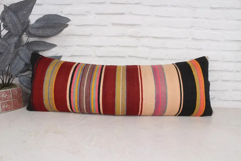 Interior Designer Pillow, Cushion Case, Vintage Kilim Throw Pillow, 12x36 Red Cushion, Handmade Kilim Cushion, Square Throw Pillow - 1