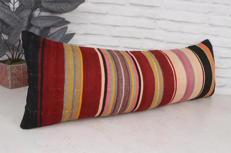 Interior Designer Pillow, Cushion Case, Vintage Kilim Throw Pillow, 12x36 Red Cushion, Handmade Kilim Cushion, Square Throw Pillow - 3