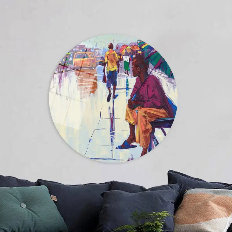 Elegant African Woman Canvas: Vibrant Nigerian Rainy Day Scene