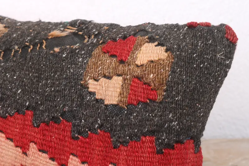 Kilim Cushion Sham, Patio Pillow Case, Cozy Throw Pillow Cover, Kilim Pillow, 8x16 Red Pillow, Ikat Cushion, Pillow Cover, Interior Designer Pillow - 5