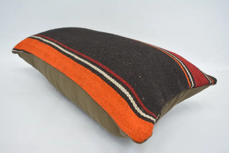 Brown & Red Embroidered Throw Pillow, 12x24 Inches Size Pillow - 6