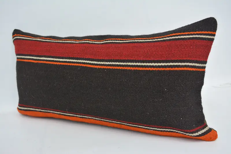 Brown & Red Embroidered Throw Pillow, 12x24 Inches Size Pillow - 4