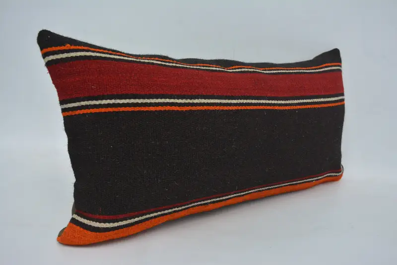 Brown & Red Embroidered Throw Pillow, 12x24 Inches Size Pillow - 3