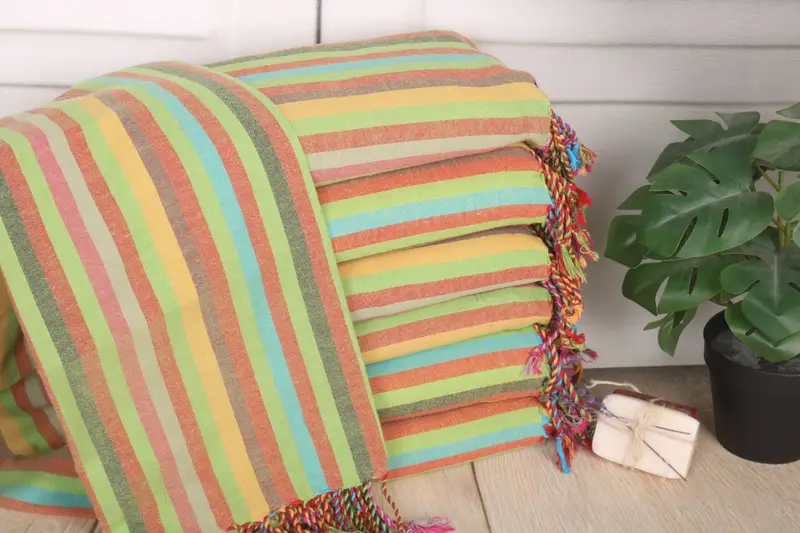 Striped Towel Personalized Light Green Cotton, 36x71 Inches