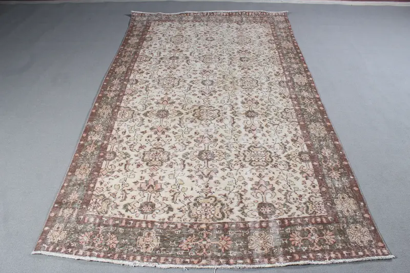 Vintage 5.1x9.1 ft Halı, Oushak Türk Halısı, Kahverengi Hayvan Baskı Yün Halı - 1