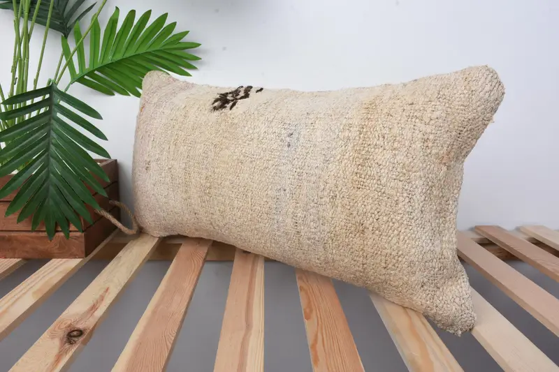 Pillow for Sofa, Ethnical Kilim Rug Pillow, 12x24 Beige Pillow Cover, Decorative Pillow Case, Pillow Cover, Gift Pillow, Natural Pillow - 4