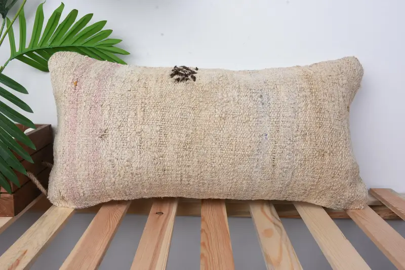 Pillow for Sofa, Ethnical Kilim Rug Pillow, 12x24 Beige Pillow Cover, Decorative Pillow Case, Pillow Cover, Gift Pillow, Natural Pillow - 1