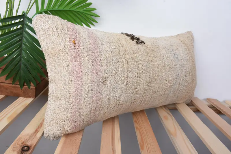Pillow for Sofa, Ethnical Kilim Rug Pillow, 12x24 Beige Pillow Cover, Decorative Pillow Case, Pillow Cover, Gift Pillow, Natural Pillow - 5