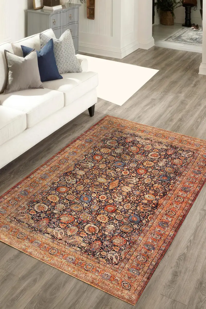 エレガントなプリントラグ：モダンなデザイン、柔らかい生地、豪華な質感。