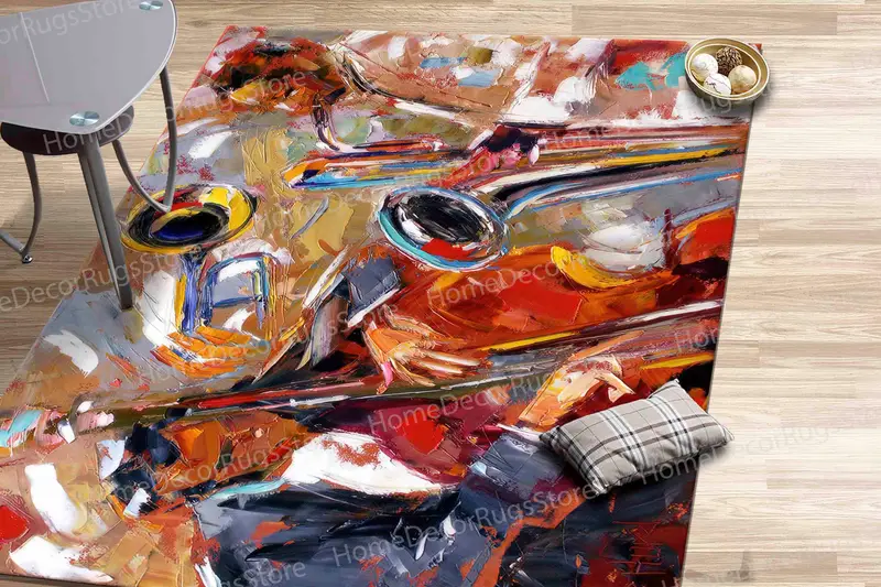 Alfombra estampada elegante: temática de música jazz para salas de música modernas