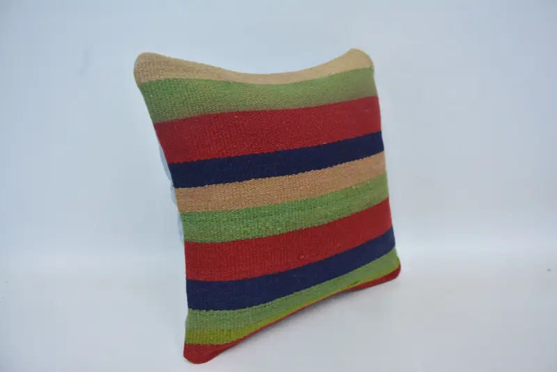 Handmade Kilim Cushion, Vintage Pillow, Pillow Sham, 16x16 Green Pillow Cover, Garden Pillow Case, Ethnical Kilim Rug Pillow - 3