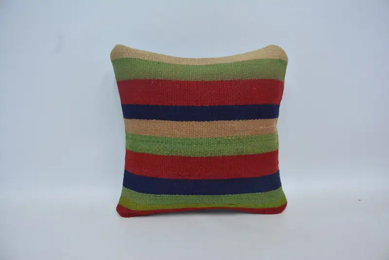 Handmade Kilim Cushion, Vintage Pillow, Pillow Sham, 16x16 Green Pillow Cover, Garden Pillow Case, Ethnical Kilim Rug Pillow - 1