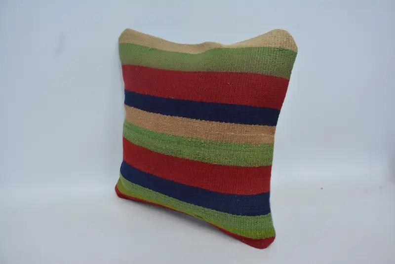 Handmade Kilim Cushion, Vintage Pillow, Pillow Sham, 16x16 Green Pillow Cover, Garden Pillow Case, Ethnical Kilim Rug Pillow - 4