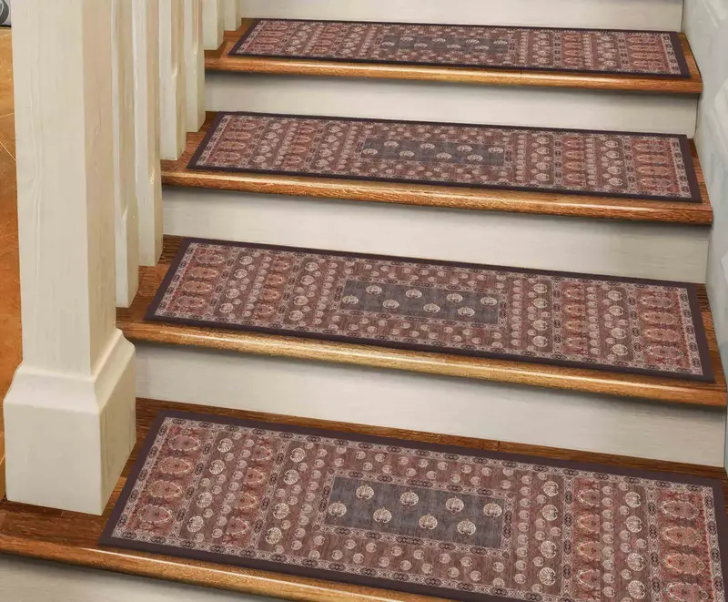 Brown Ethnic Kilim Design Printed Rug for Stairs