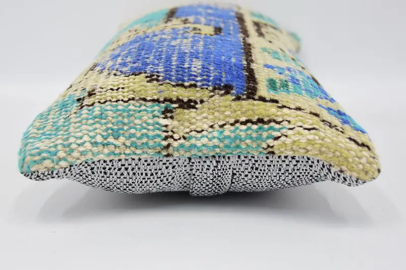 Vintage Kilim Throw Pillow, Antique Pillows, Boho Throw Cushion Case, 8x16 Blue Cushion, Cushion Case, Car Pillow Case, Boho Pillow Sham Cover - 5