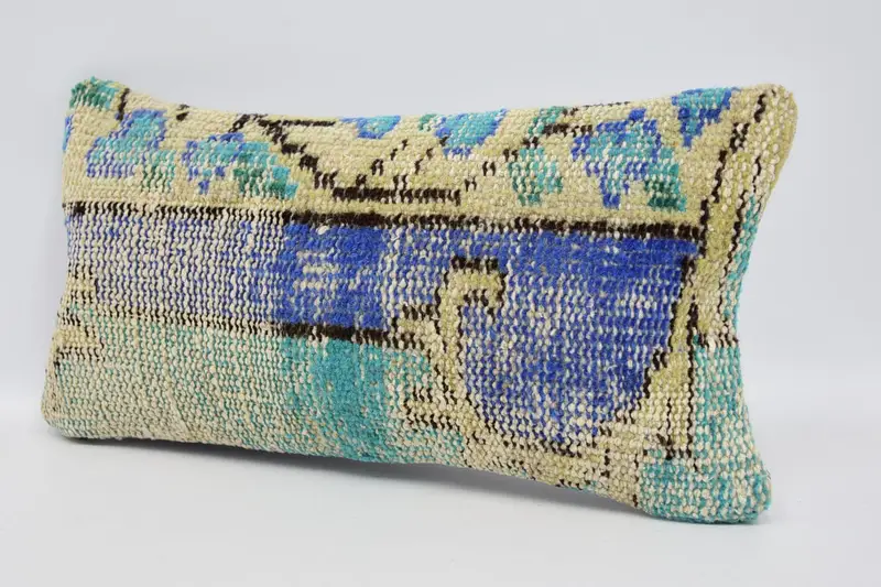 Vintage Kilim Throw Pillow, Antique Pillows, Boho Throw Cushion Case, 8x16 Blue Cushion, Cushion Case, Car Pillow Case, Boho Pillow Sham Cover - 4